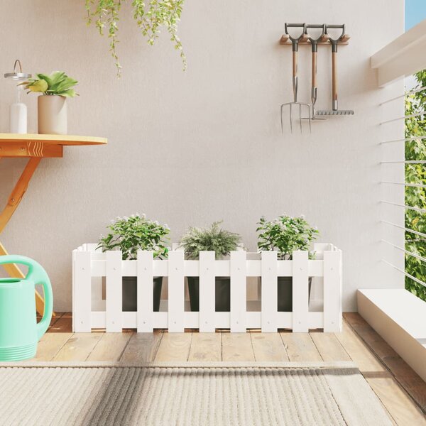 Vyvýšený záhon plotový design bílý 100x30x30 cm masiv borovice
