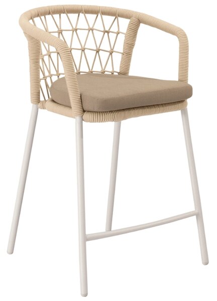 Somcasa Béžová kovová barová židle Edwin s bílou podnoží 65 cm