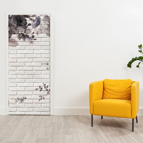 Fototapeta na dveře - Zeď s kyticí (95x205cm)
