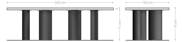 DELIFE Jídelní stůl Edge 260x100x2,5-3 dub přírodní pilíř kov bílý Live-Edge