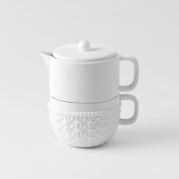 Čajová konvička s hrnečkem White Knitting, 800 ml