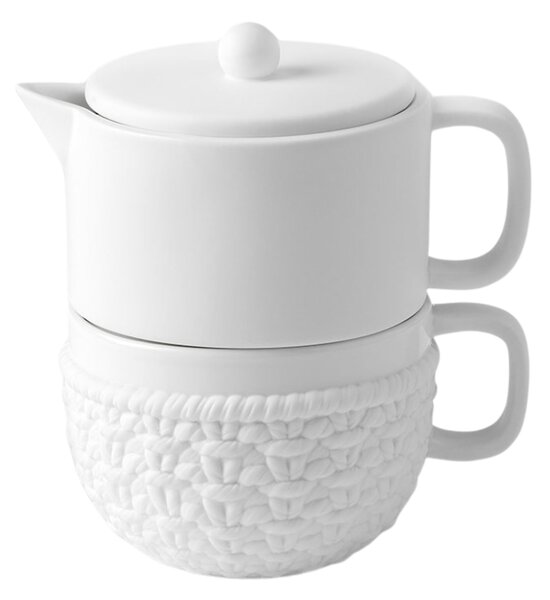 Čajová konvička s hrnečkem White Knitting, 800 ml