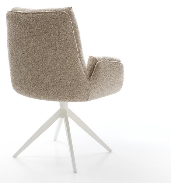 DELIFE Jídelní židle Clea-Flex bouclé tmavě béžová křížová podnož široká bílá 360° otočná houpací funkce