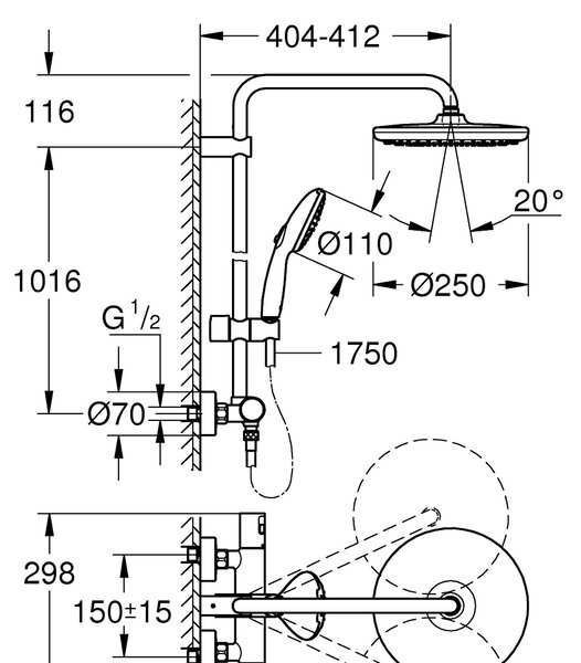 Grohe Vitalio Start System sprchová sada na stěnu s termostatem s dešťovou sprchou chrom 26677001