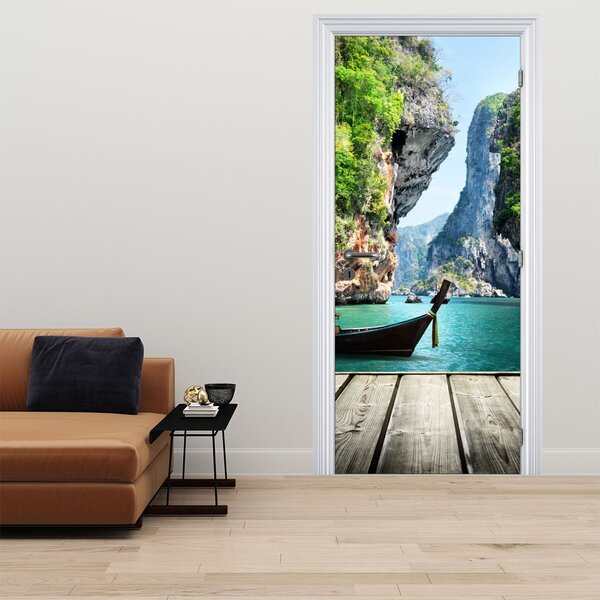 Fototapeta na dveře - Dlouhá loď na pláži (95x205cm)