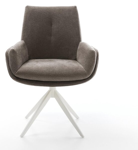 DELIFE Jídelní židle Clea-Flex látka Měkký taupe křížová podnož široká bílá 360° otočná houpací funkce