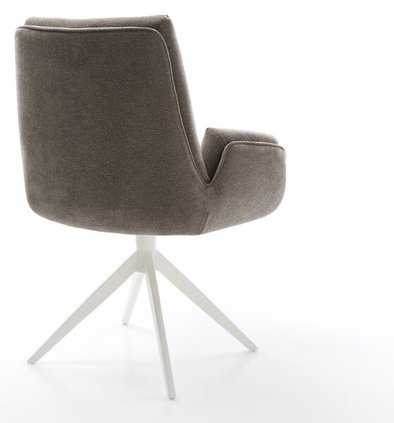 DELIFE Jídelní židle Clea-Flex látka Měkký taupe křížová podnož široká bílá 360° otočná houpací funkce