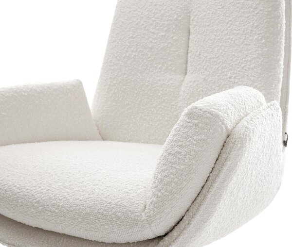 DELIFE Jídelní židle Clea-Flex bouclé krémovo-bílá křížová podnož široká titanová barva 360° otočný houpací funkce