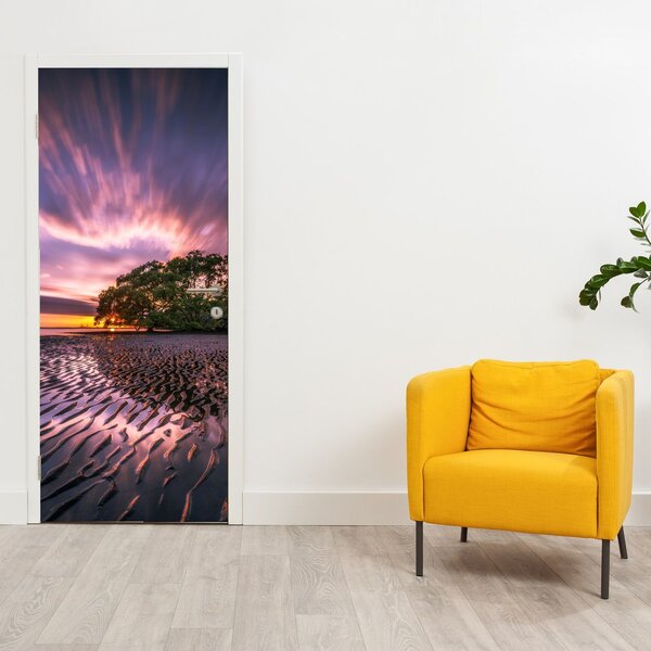 Fototapeta na dveře - Pláž při západu slunce (95x205cm)