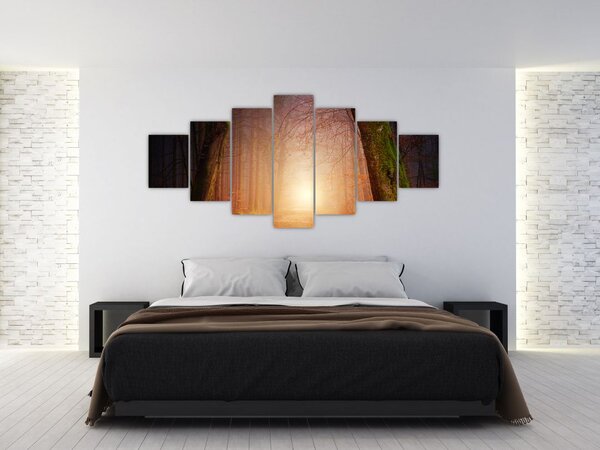 Obraz podzimního lesa v mlze (210x100 cm)