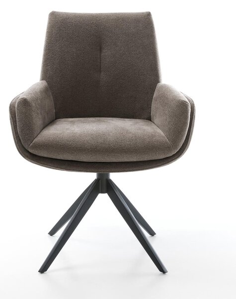 DELIFE Jídelní židle Clea-Flex látka Měkký taupe křížová podnož široká černá 360° otočný houpací funkce