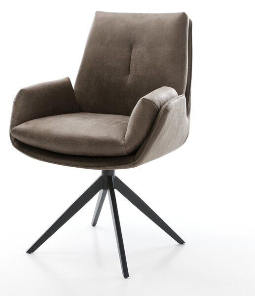 DELIFE Jídelní židle Clea-Flex mikrovlákno taupe vintage křížová podnož široká černá otočný 360° houpací funkce