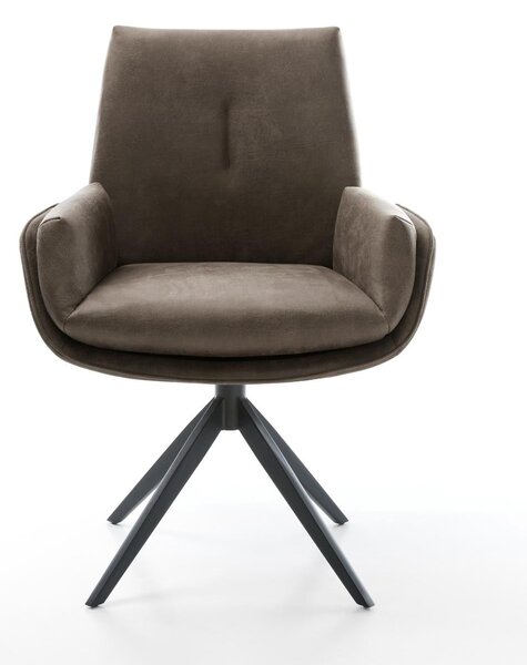 DELIFE Jídelní židle Clea-Flex mikrovlákno taupe vintage křížová podnož široká černá otočný 360° houpací funkce
