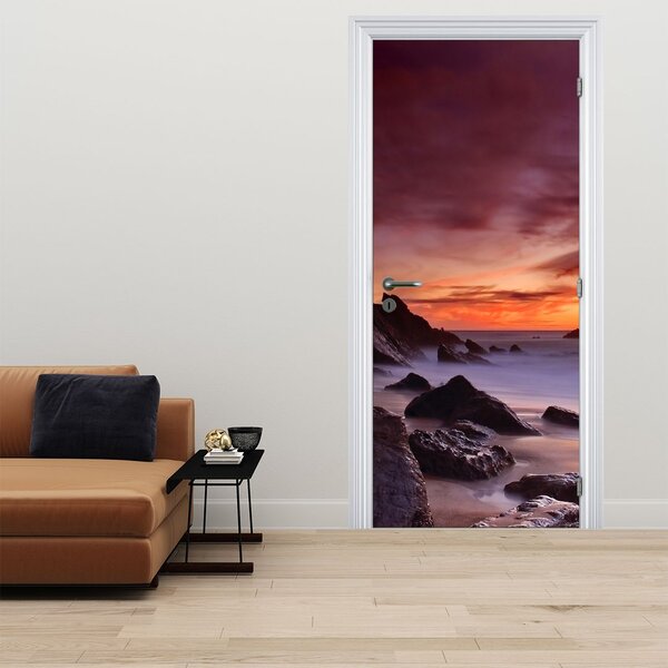 Fototapeta na dveře - Západ slunce na pobřeží (95x205cm)