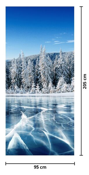 Fototapeta na dveře - Zamrzlé jezero a zasněžené stromy (95x205cm)