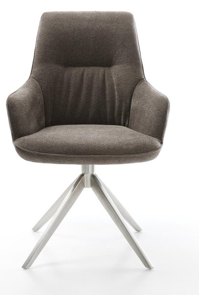 DELIFE Jídelní židle Zelia-Flex s područkami potahová látka Měkký taupe široká křížová podnož nerezová ocel otočná 360° houpací funkce taštičkové pružiny