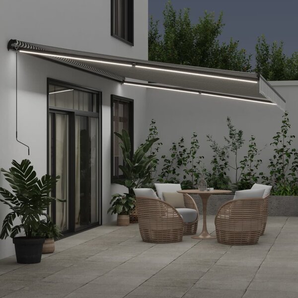 Ručně zatahovací markýza s LED antracitová a bílá 600 x 350 cm