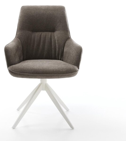 DELIFE Jídelní židle Zelia-Flex s područkami potahová látka Měkký taupe křížová podnož široká bílá 360° otočná houpací funkce taštičkové pružiny