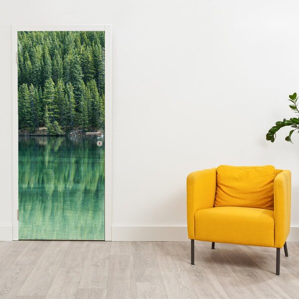 Fototapeta na dveře - Jehličnany u jezera (95x205cm)