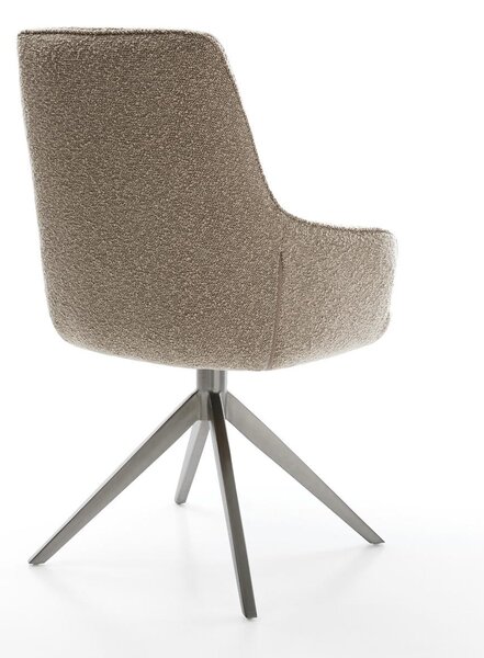 DELIFE Jídelní židle Zelia-Flex s područkami bouclé tmavě béžová křížová podnož široká grafitová otočná 360° houpací funkce taštičkové pružiny