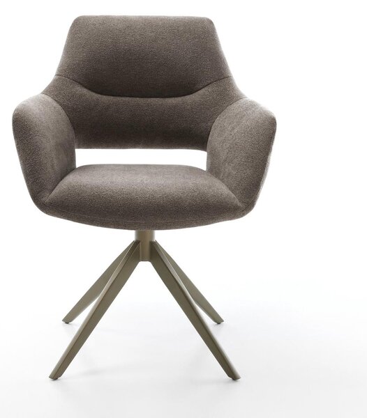 DELIFE Jídelní židle Yago-Flex s područkami strukturovaná látka měkká taupe široká křížová podnož titanová barva otočná o 360° houpací funkce taštičkové pružiny
