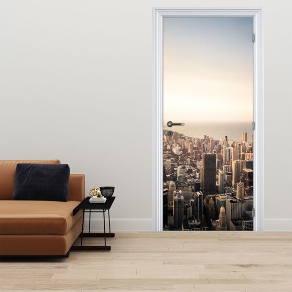 Fototapeta na dveře - Západ slunce nad městem (95x205cm)