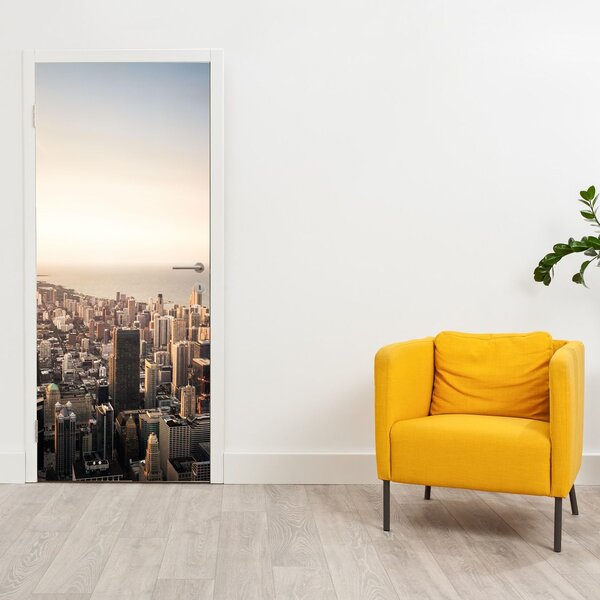 Fototapeta na dveře - Západ slunce nad městem (95x205cm)
