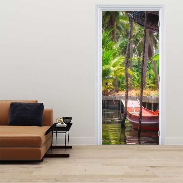 Fototapeta na dveře - Dřevěná loď na kanále (95x205cm)