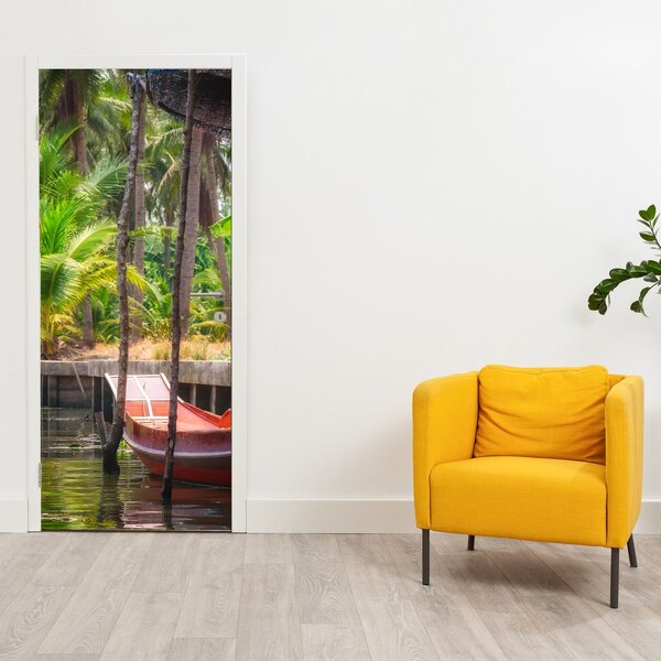 Fototapeta na dveře - Dřevěná loď na kanále (95x205cm)