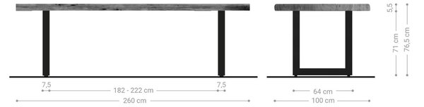 DELIFE Jídelní stůl Edge 260x100 XL akácie platinová nerezová ocel široký Live-Edge