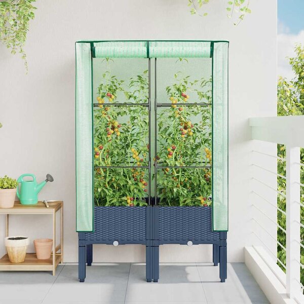 Vyvýšený záhon se skleníkem ratanový vzhled 80 x 40 x 140 cm