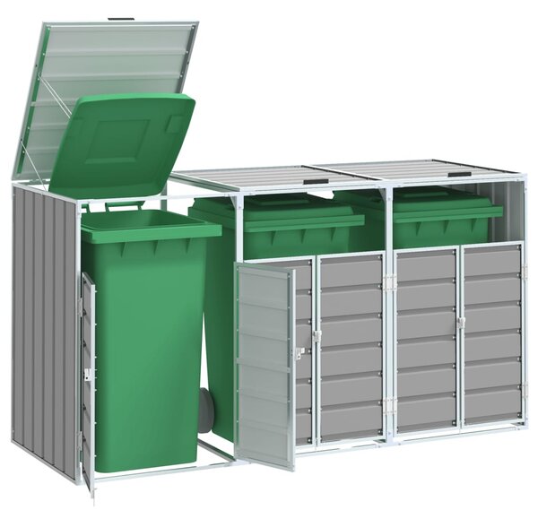 Box na 3 popelnice šedý 216 x 81 x 115 cm ocel