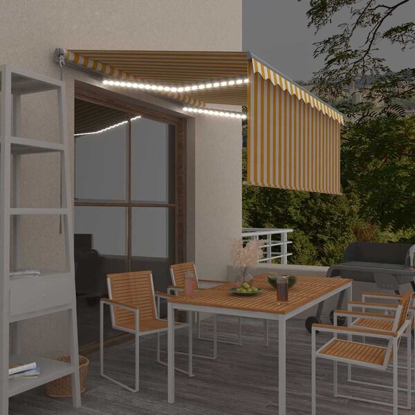 Ručně zatahovací markýza s roletou a LED 3,5 x 2,5 m žlutobílá 3069403