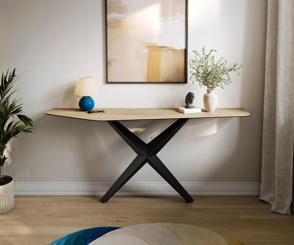 DELIFE Konzolový stůl Edge polygonální 180×50 cm keramika Laminam® Sabbia dubová Zentharo kov černý