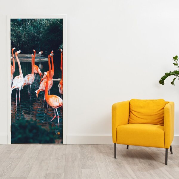 Fototapeta na dveře - Stáda plameňáků (95x205cm)