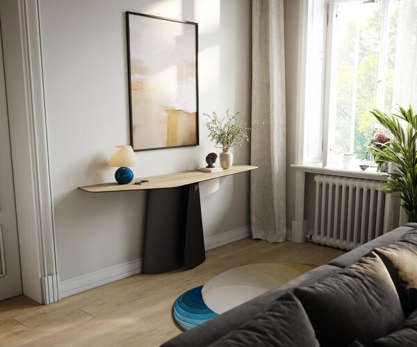 DELIFE Konzolový stůl Edge polygonální 180×50 cm keramika Laminam® Sabbia dubová Livos kov černá