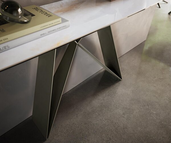 DELIFE Konzolový stůl Edge oválný tvar 180×40 cm keramika Onyx Pearl Velio kov titanová barva