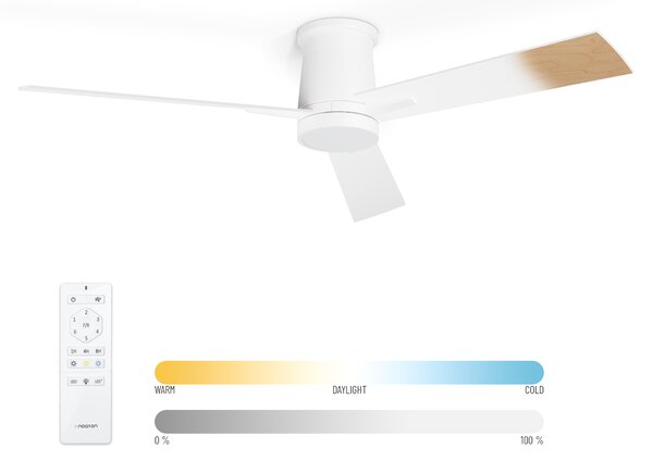 Noaton 16132WWL Rhea, bílá a světle hnědá, stropní ventilátor se světlem