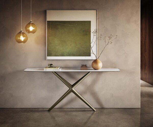 DELIFE Konzolový stůl Edge oválný tvar 180×40 cm keramika Onyx Pearl Estelo kov titanová barva