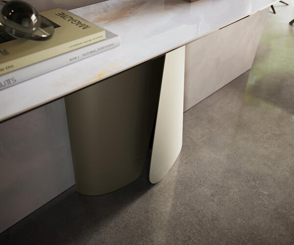 DELIFE Konzolový stůl Edge oválný tvar 180×40 cm keramika Onyx Pearl Livos kov titanová barva
