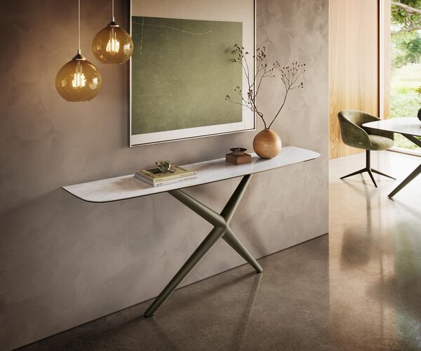 DELIFE Konzolový stůl Edge oválný tvar 180×40 cm keramika Onyx Pearl Estelo kov titanová barva