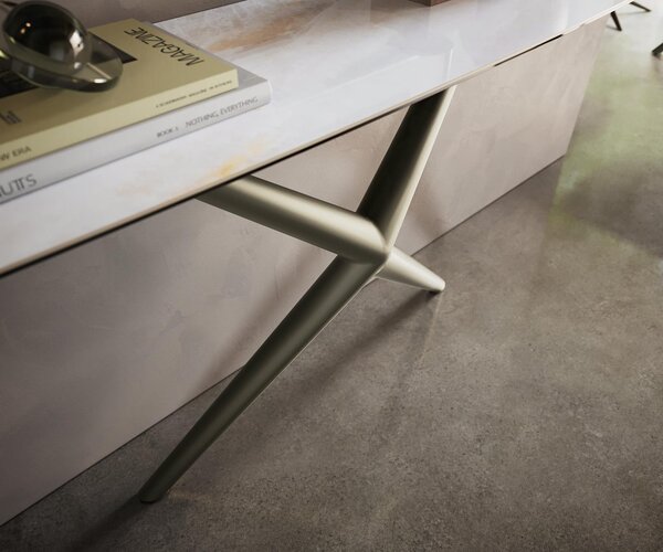 DELIFE Konzolový stůl Edge oválný tvar 180×40 cm keramika Onyx Pearl Estelo kov titanová barva