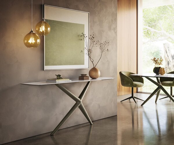 DELIFE Konzolový stůl Edge oválný tvar 180×40 cm keramika Onyx Pearl Estelo kov titanová barva