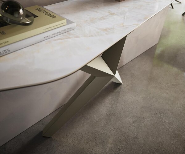 DELIFE Konzolový stůl Edge polygonální 180×50 cm keramika Onyx Pearl Zentharo kov titanová barva