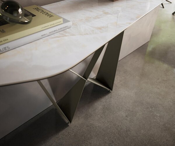 DELIFE Konzolový stůl Edge polygonální 180×50 cm keramika Onyx Pearl Spios kov titanová barva