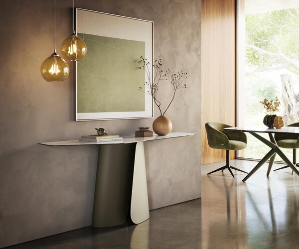 DELIFE Konzolový stůl Edge polygonální 180×50 cm keramika Onyx Pearl Livos kov titanová barva