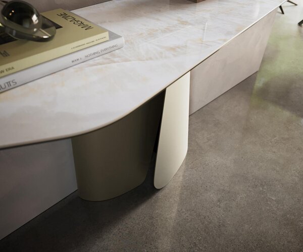 DELIFE Konzolový stůl Edge polygonální 180×50 cm keramika Onyx Pearl Livos kov titanová barva