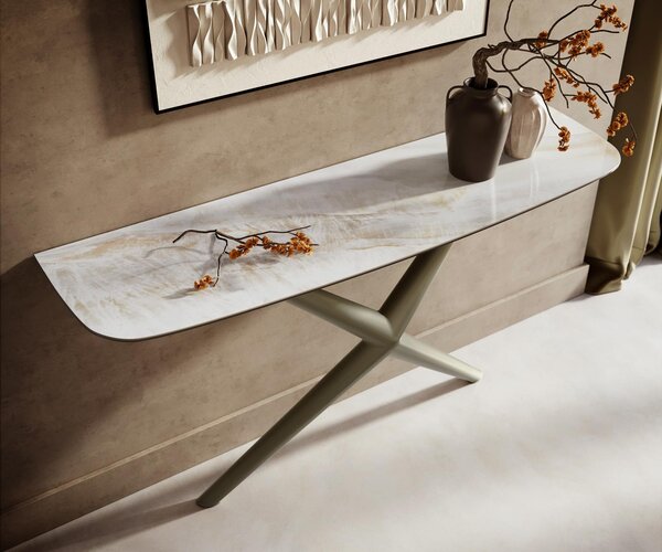 DELIFE Konzolový stůl Edge oválný tvar 140×40 cm keramika Onyx Pearl Estelo kov titanová barva