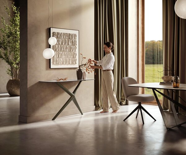 DELIFE Konzolový stůl Edge oválný tvar 140×40 cm keramika Onyx Pearl Estelo kov titanová barva
