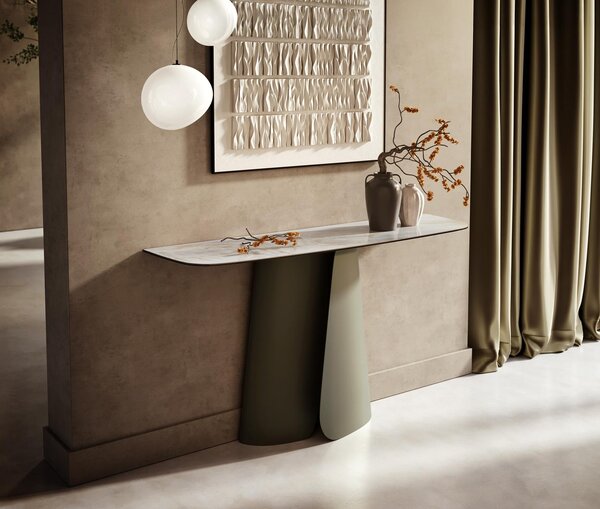DELIFE Konzolový stůl Edge oválný 140×40 cm keramika Onyx Pearl Livos kov titanová barva